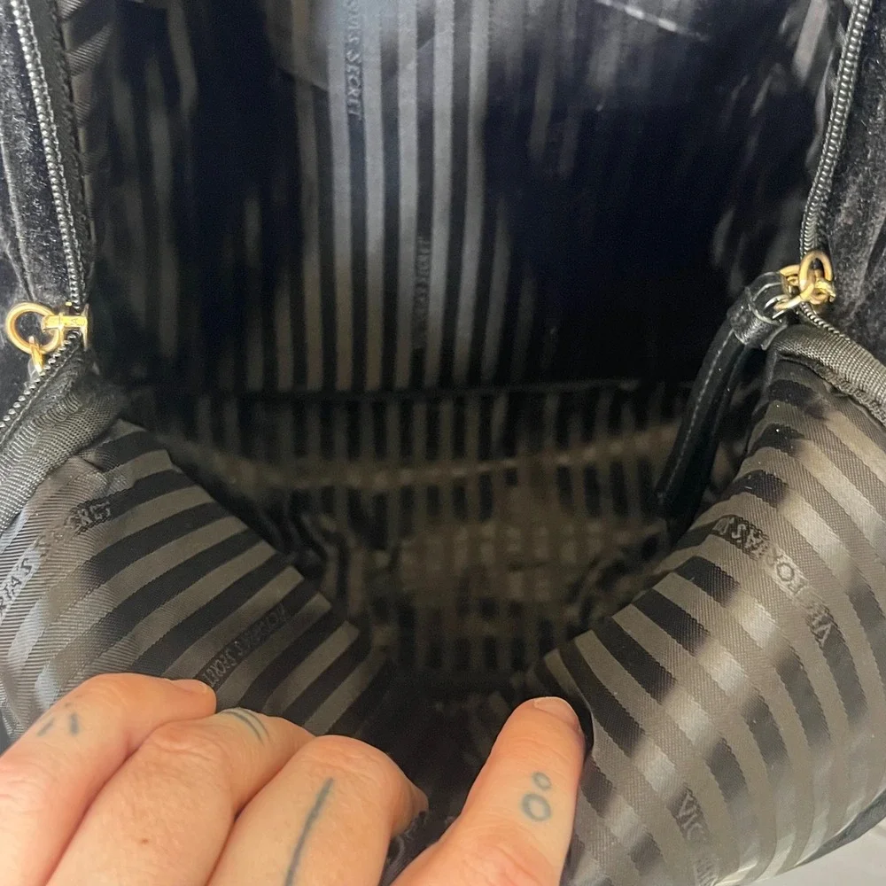 Victoria's Secret Women's Velvet Studded Backpack Black Gold Mini Chic Y2K